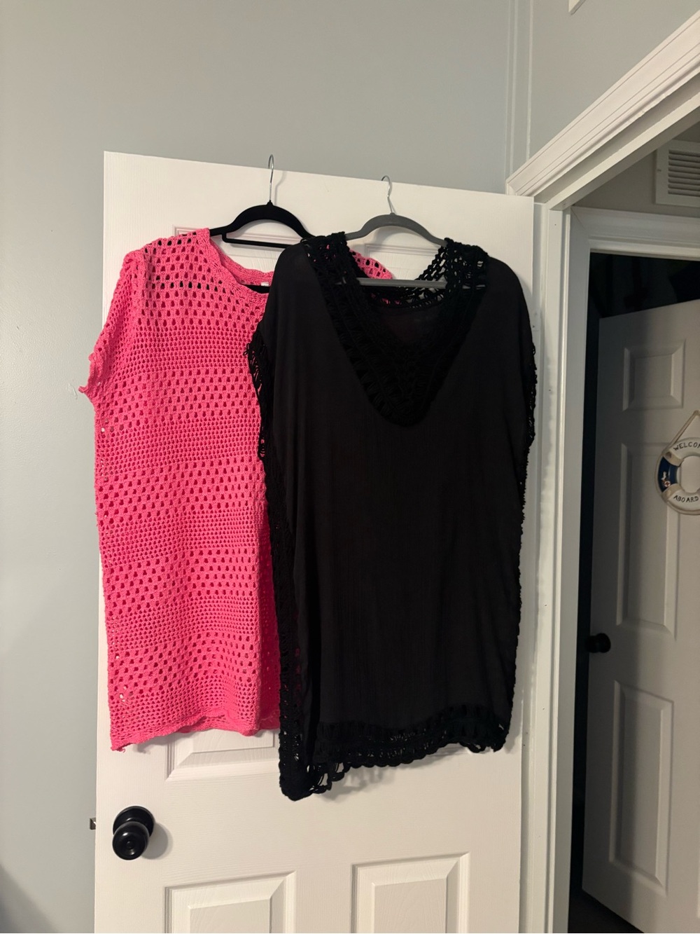Pink Crochet Open-Knit Beach Cover-Up and black crochet cover up